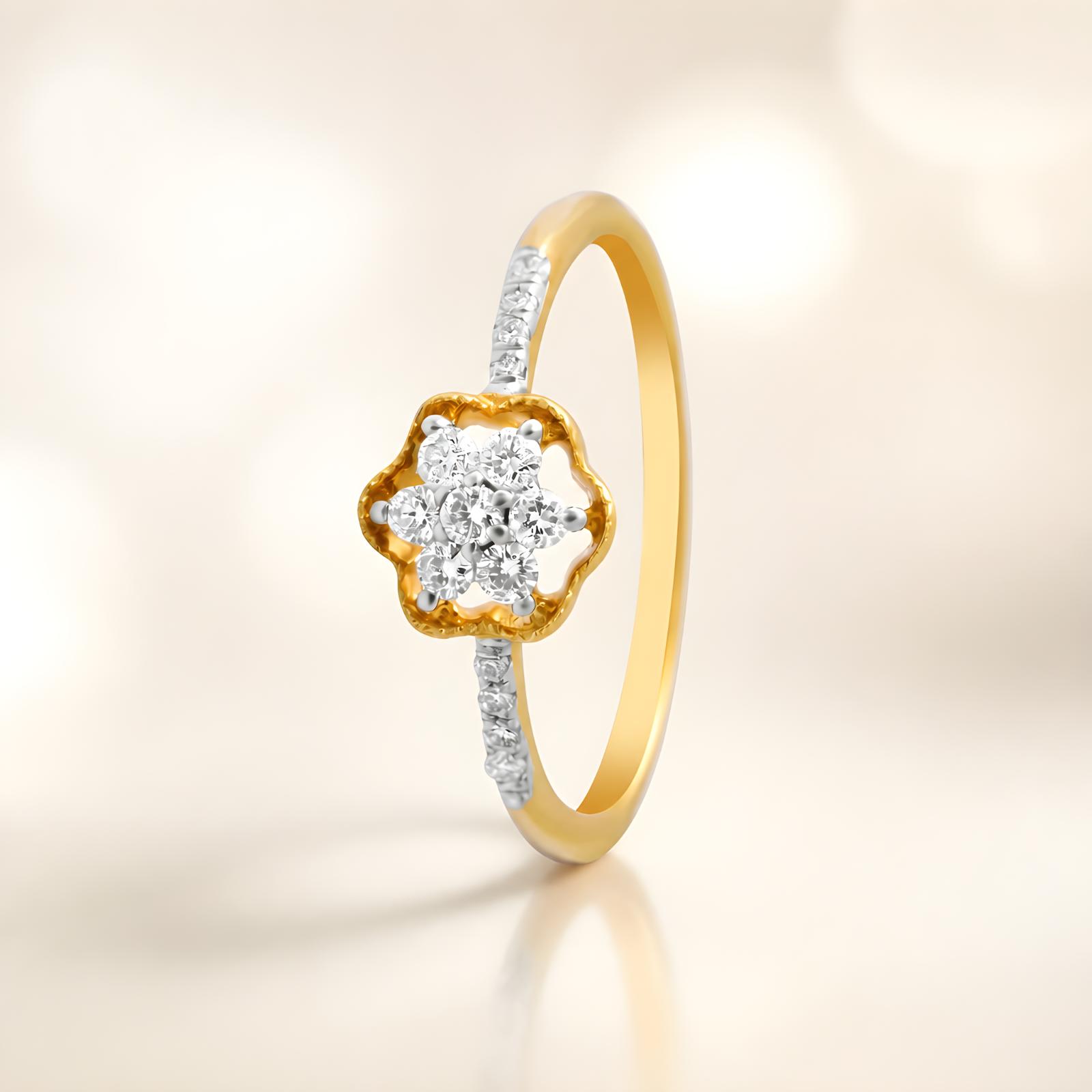 Premium 18K Yellow Gold Ring with Brilliant Natural Diamonds Handcrafted Fine Jewellery Exclusive by Bafleh Jewellery