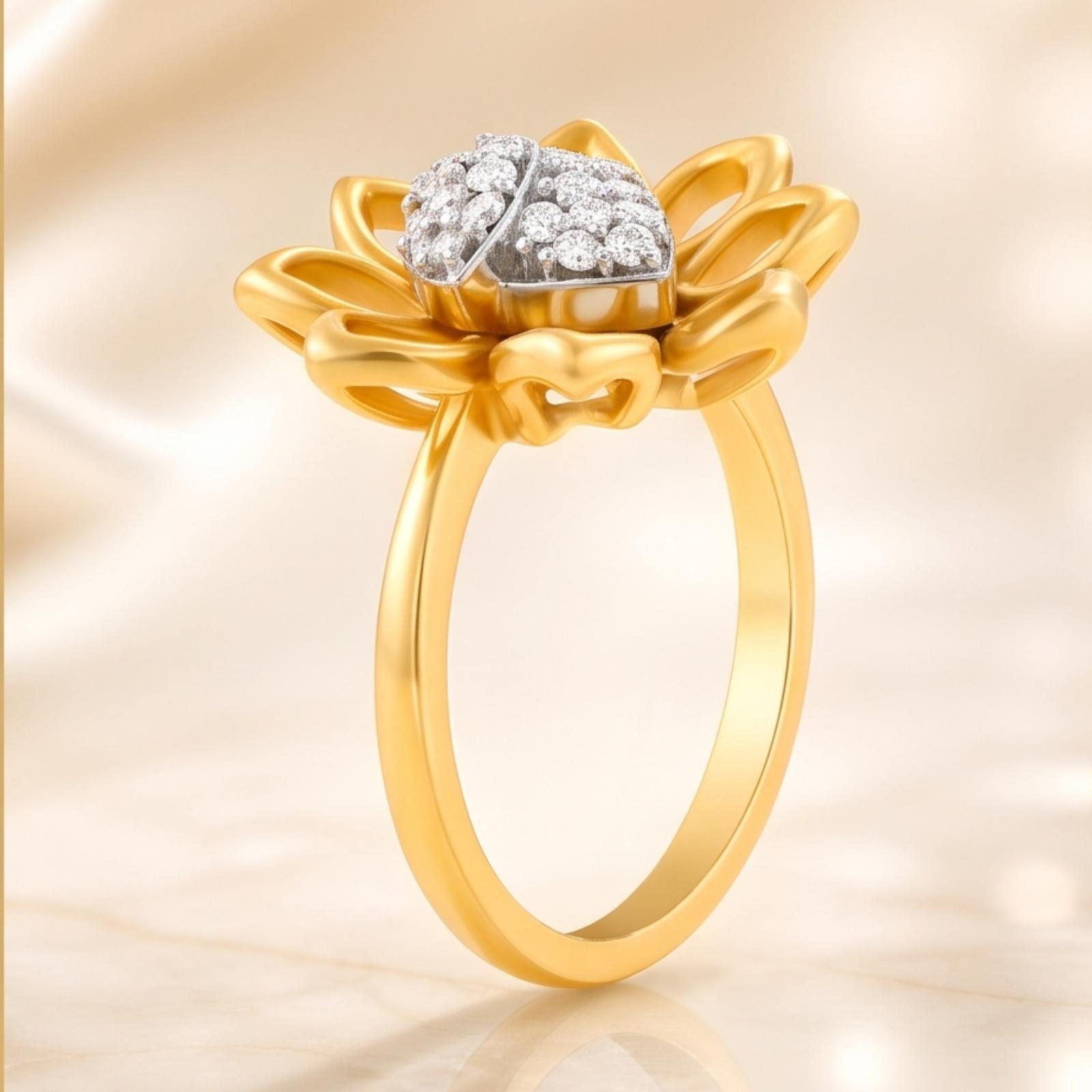 Celebrate Elegance with 18K Yellow Gold Flower Shape Diamond Ring - Image 5