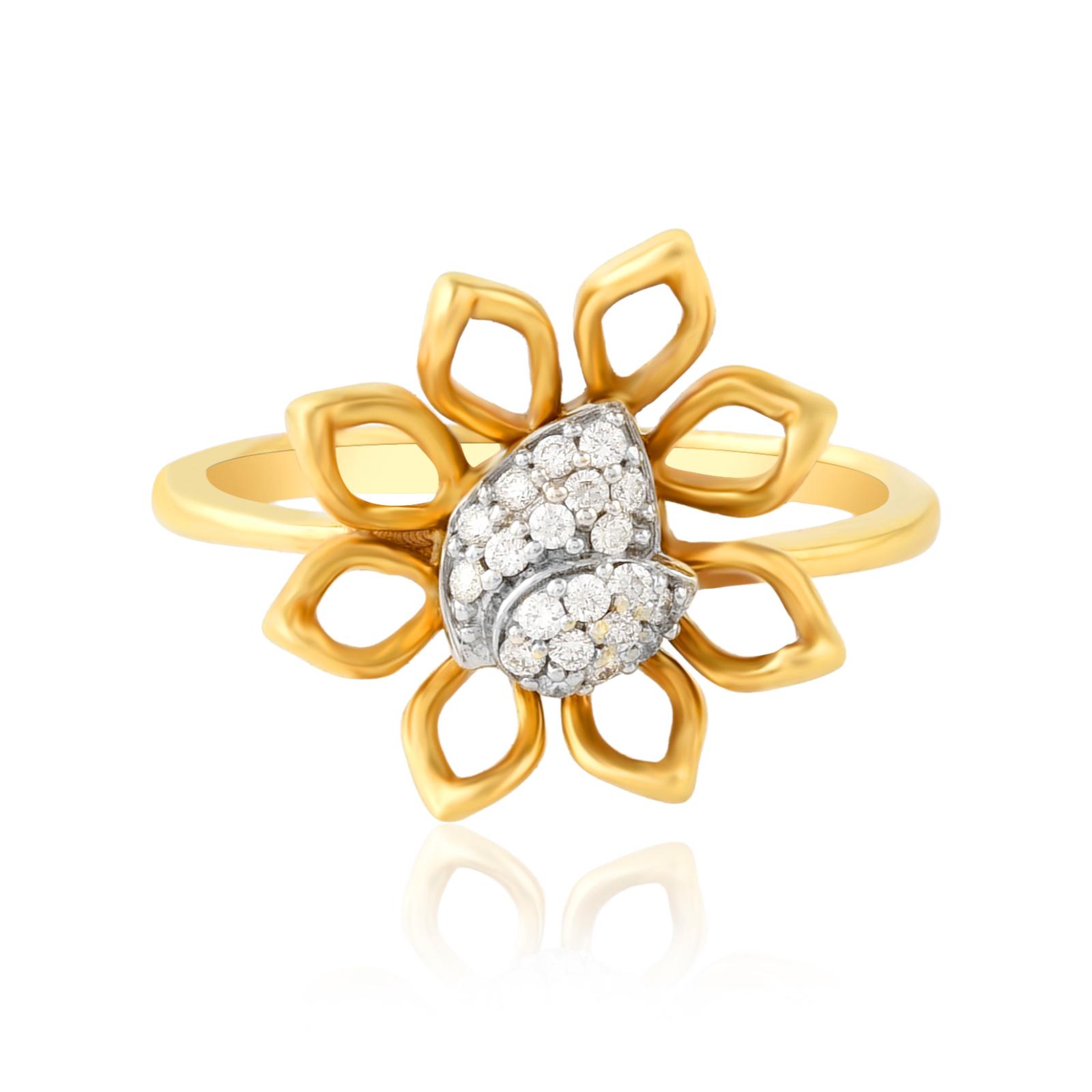 Celebrate Elegance with 18K Yellow Gold Flower Shape Diamond Ring - Image 2