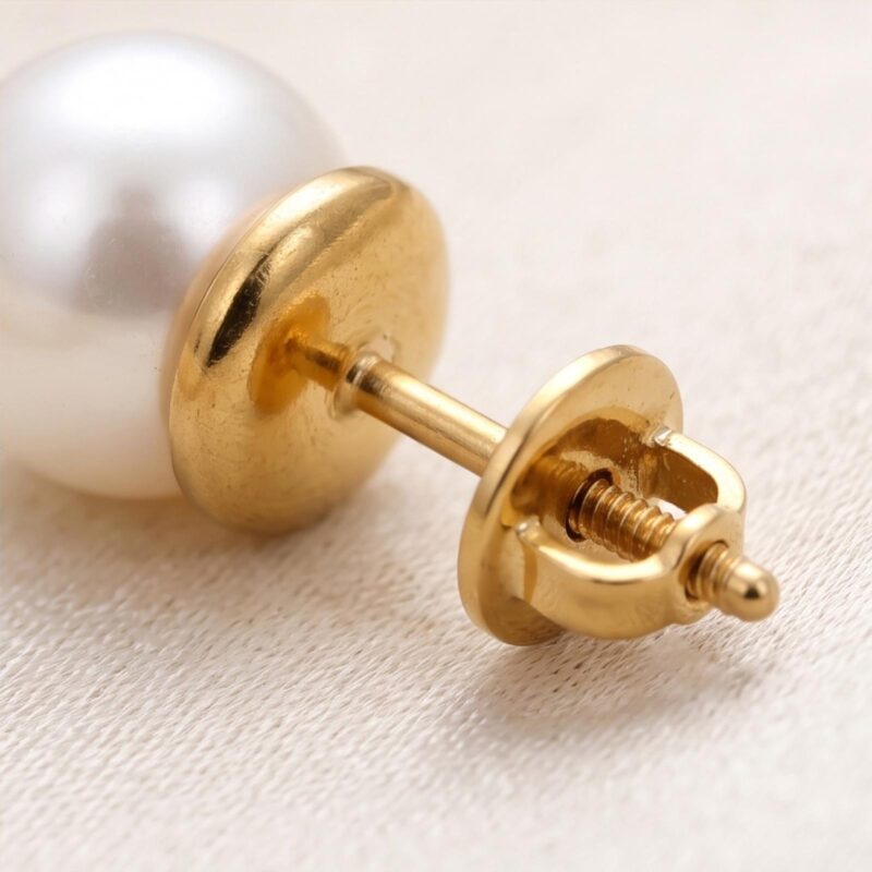 Alternative view of Minimal & Elegant 18K Yellow Gold Pearl Stud Earrings| Available at Bafleh Jewellery