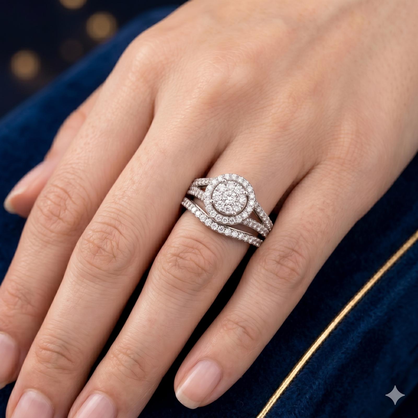 18K White Gold Twin Ring with Natural Diamonds Bafleh Jewellery - Image 3