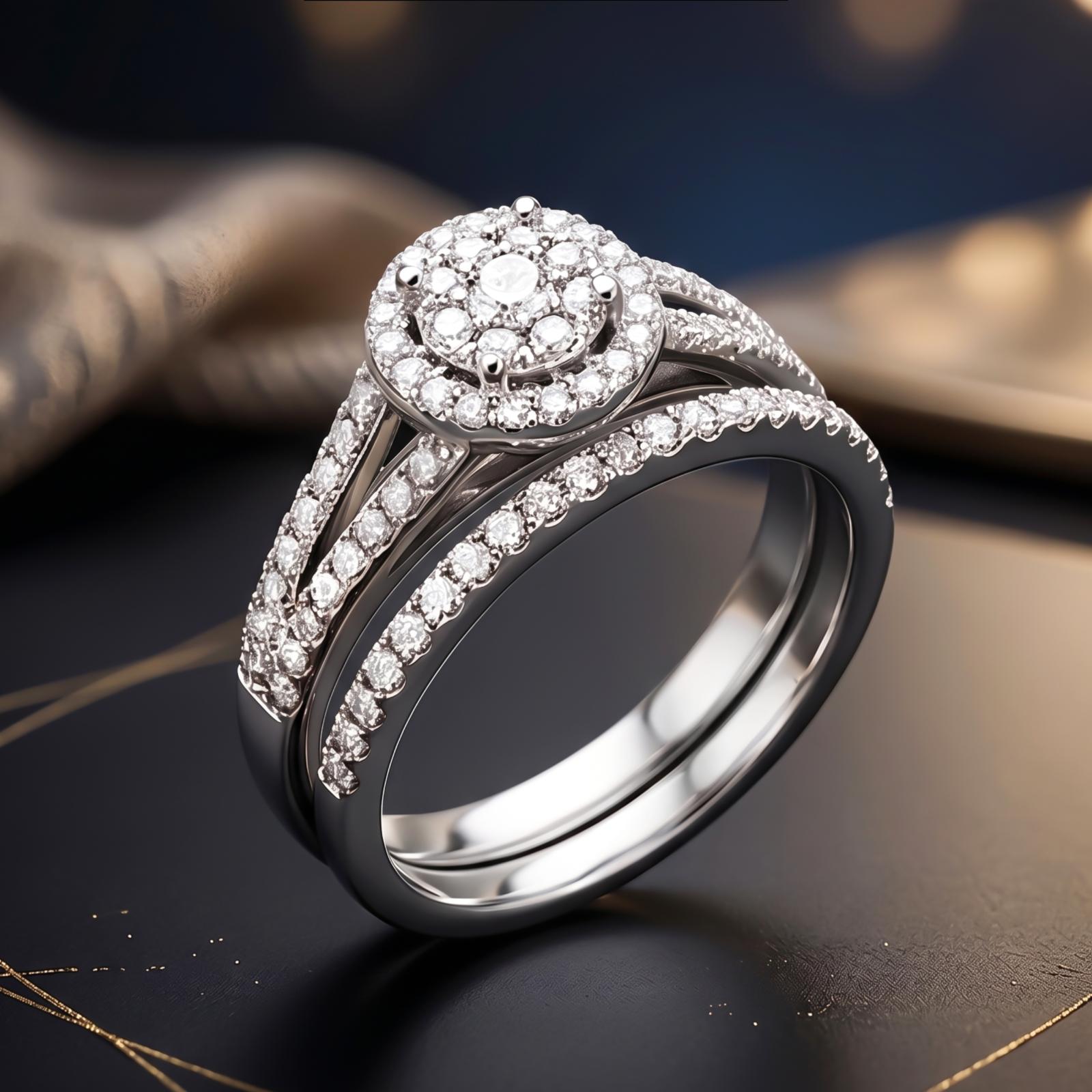 18K White Gold Twin Ring with Natural Diamonds Bafleh Jewellery