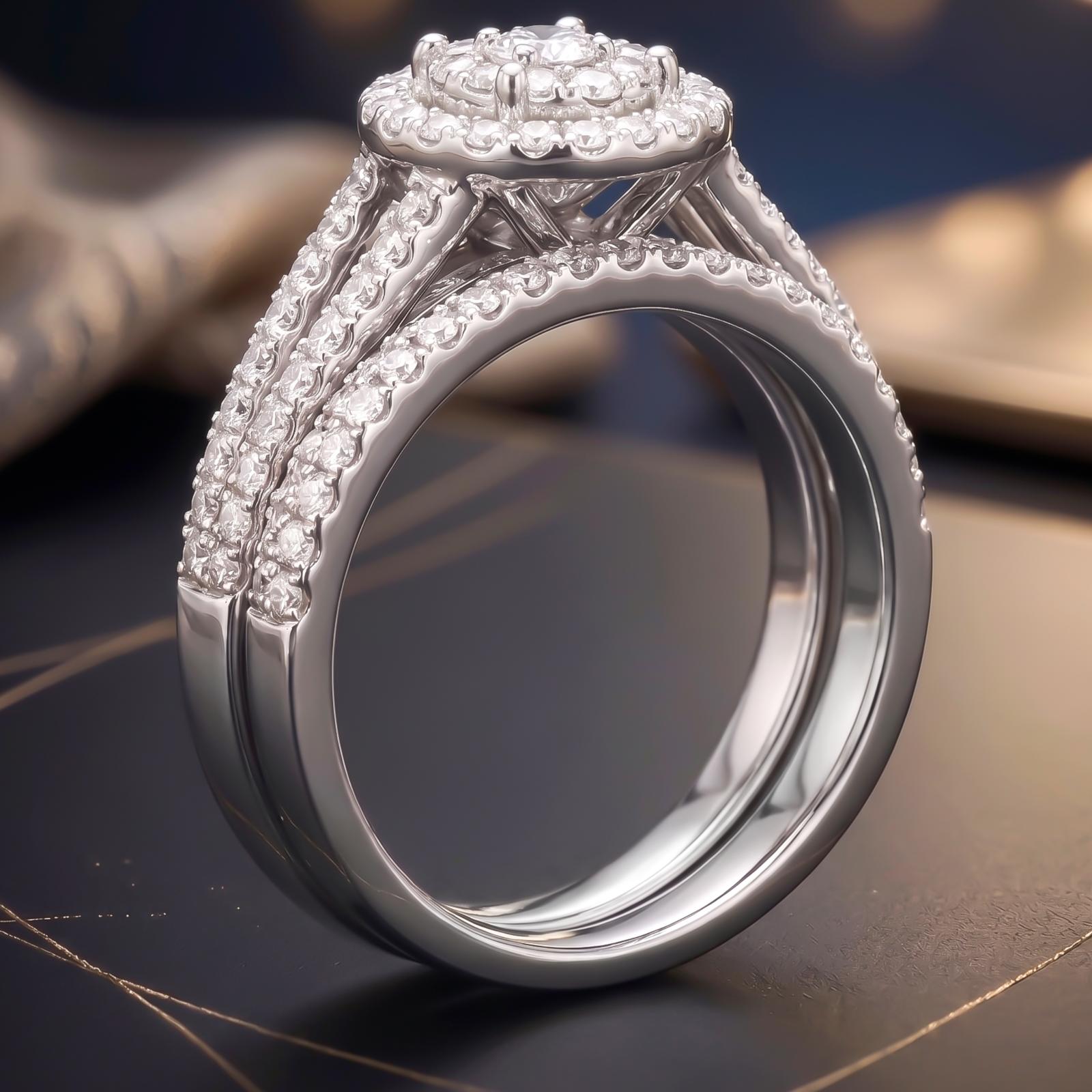 18K White Gold Twin Ring with Natural Diamonds Bafleh Jewellery - Image 5