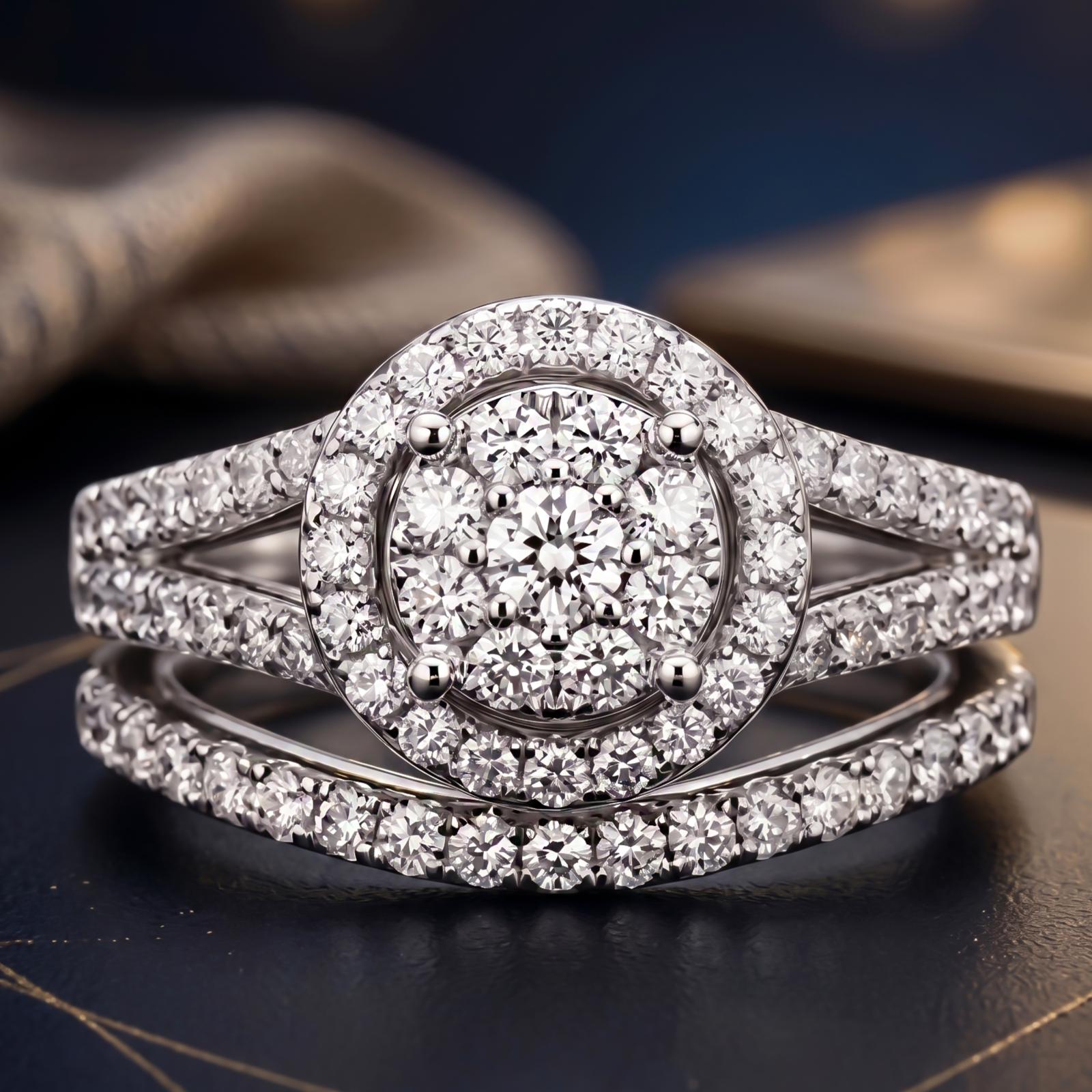 18K White Gold Twin Ring with Natural Diamonds Bafleh Jewellery - Image 2