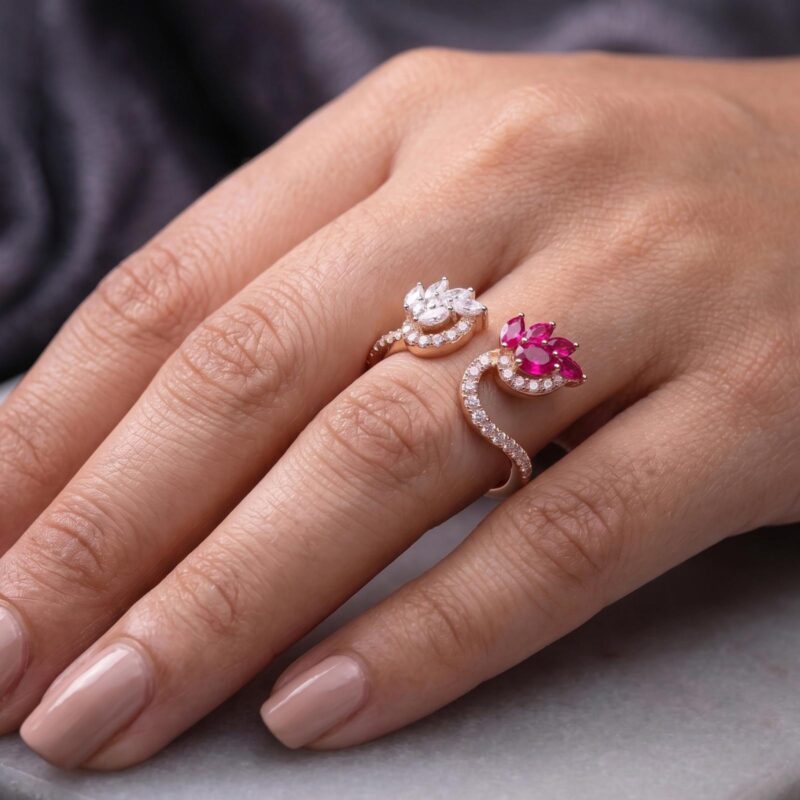Alternative view of Elegant Natural Diamond Ring with Ruby Stone in 18K Gold Bafleh Jewellery