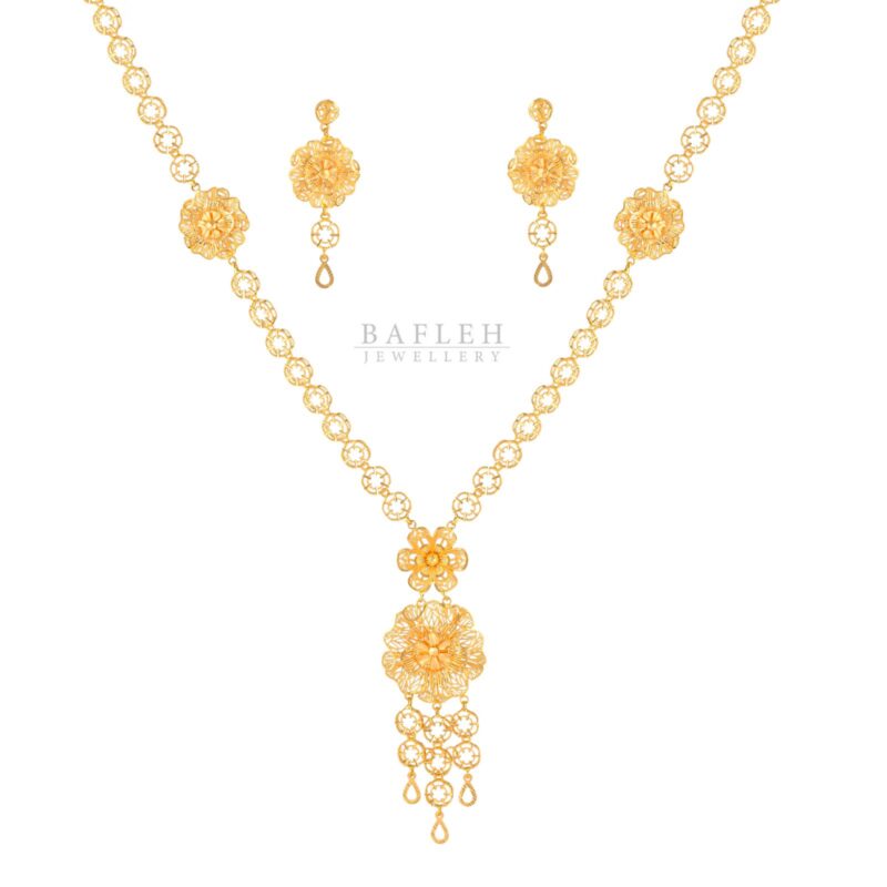 Exquisite 22K Gold Necklace Set with Traditional Elegance by Bafleh Jewellery