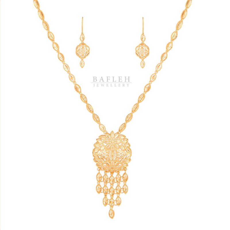 Luxury 22K Yellow Gold Bridal Necklace Set for Women by Bafleh Jewellery