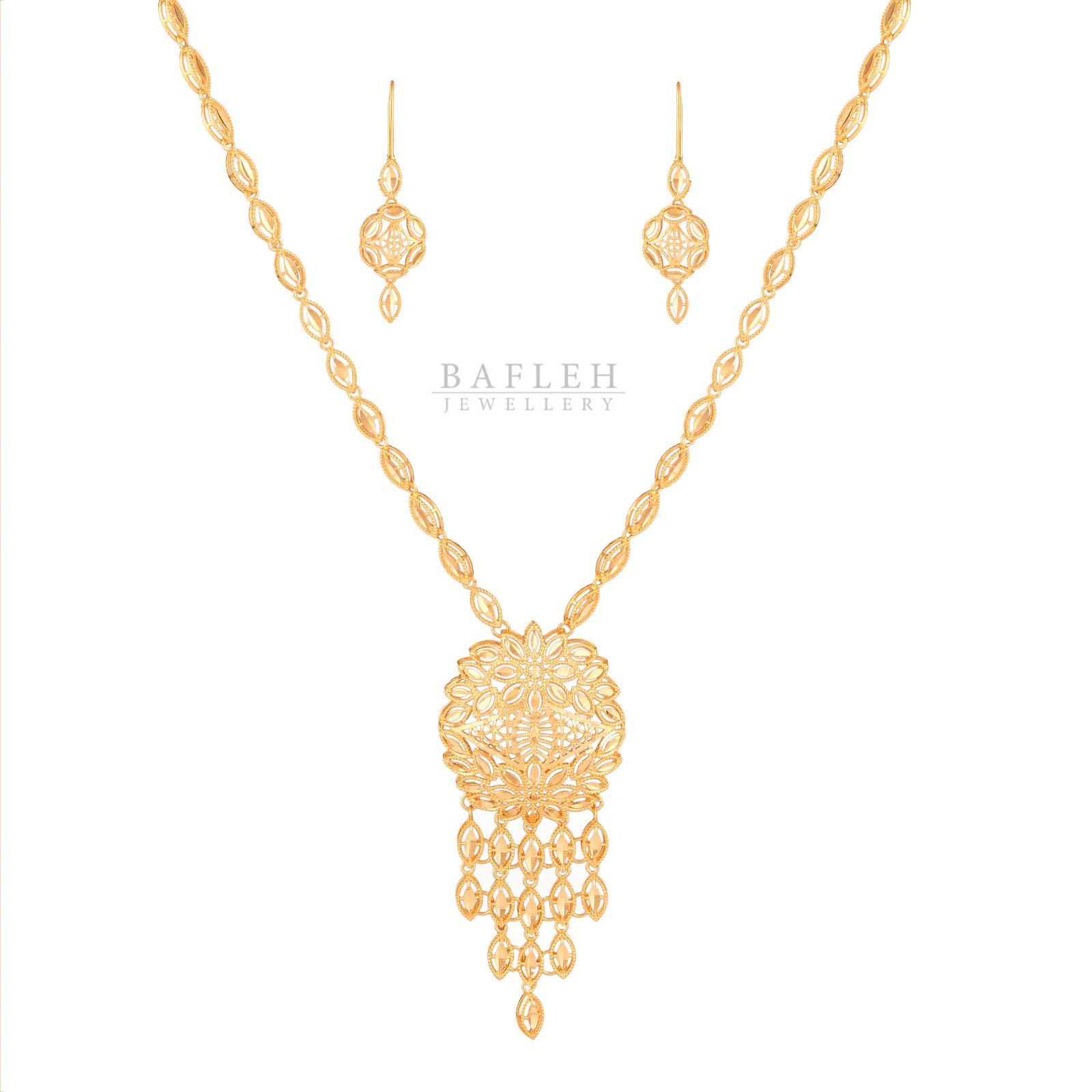 Luxury 22K Yellow Gold Bridal Necklace Set for Women by Bafleh Jewellery