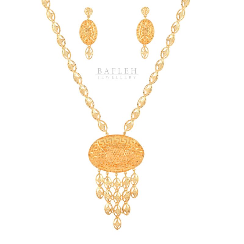 Elegant 22K Gold Necklace Set with Intricate Craftsmanship for Women by Bafleh Jewellery