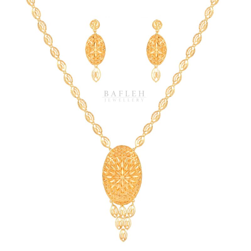Bafleh Jewellery 22K Gold Necklace Set ? Royal Design for Grand Occasions