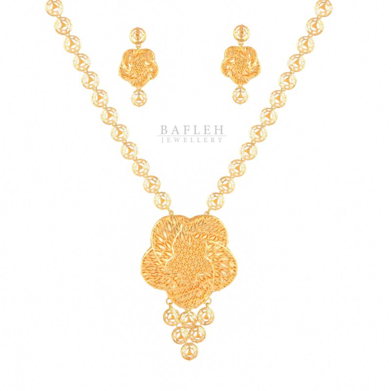 Traditional 22K Gold Necklace Set with Matching Earrings | Luxury Collection by Bafleh Jewellery