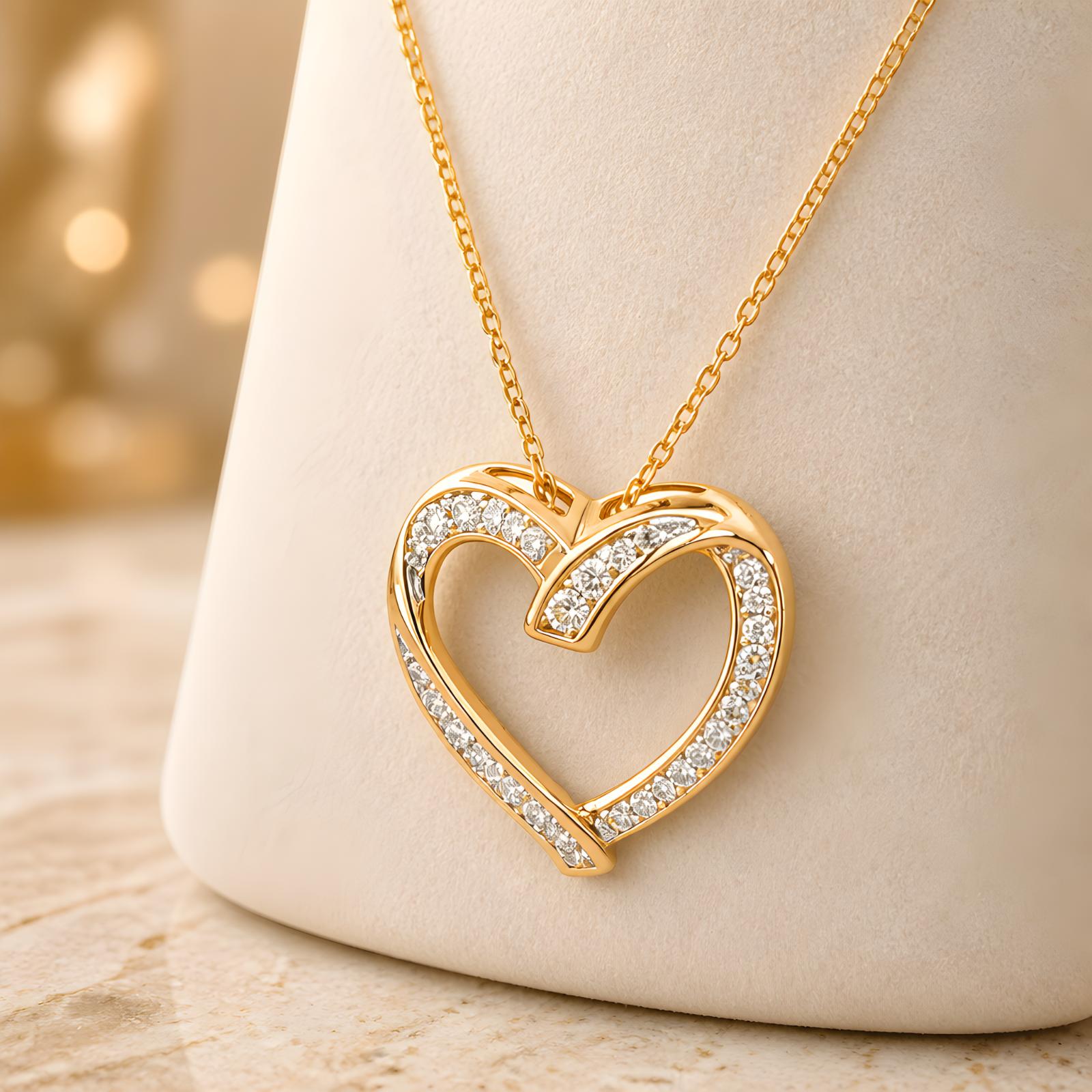 Elegant 18K Yellow Gold Heart Shape Natural Diamond Necklace IDT Certified | Bafleh Jewellery - Image 3