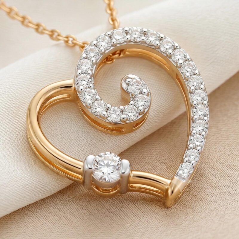 Alternative view of Elegant 18K Yellow Gold Heart Motif Necklace with Natural Diamonds Luxury Collection by Bafleh Jewellery