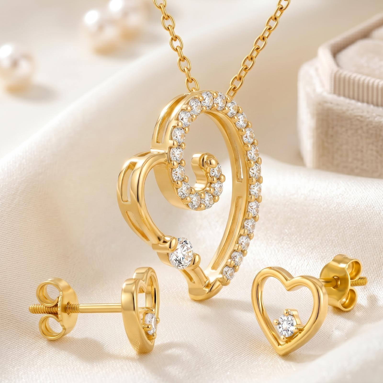 Elegant Natural Diamond Necklace Set with Earrings in 18K Yellow Gold | Bafleh Jewellery - Image 2