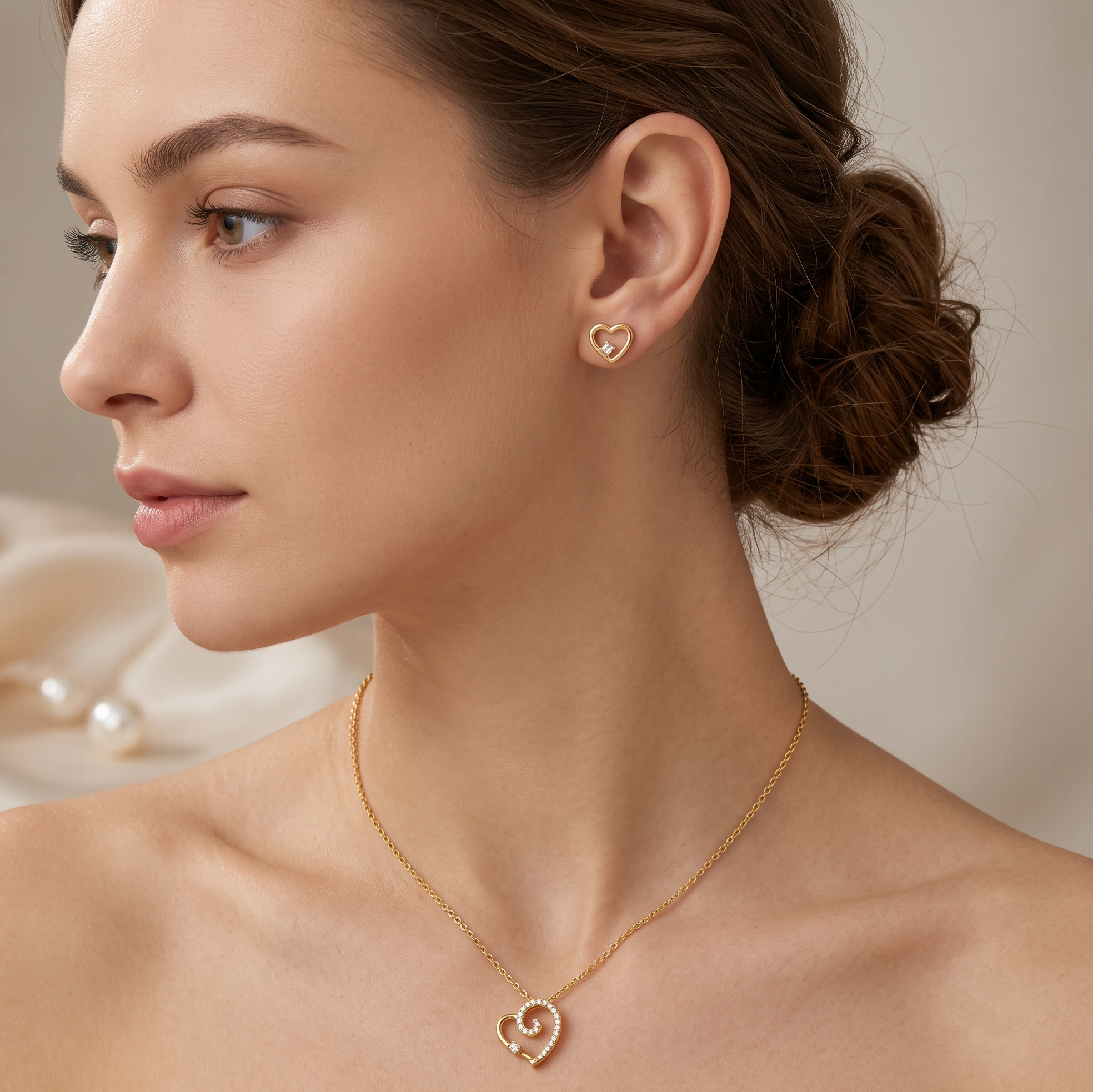 Elegant Natural Diamond Necklace Set with Earrings in 18K Yellow Gold | Bafleh Jewellery - Image 3