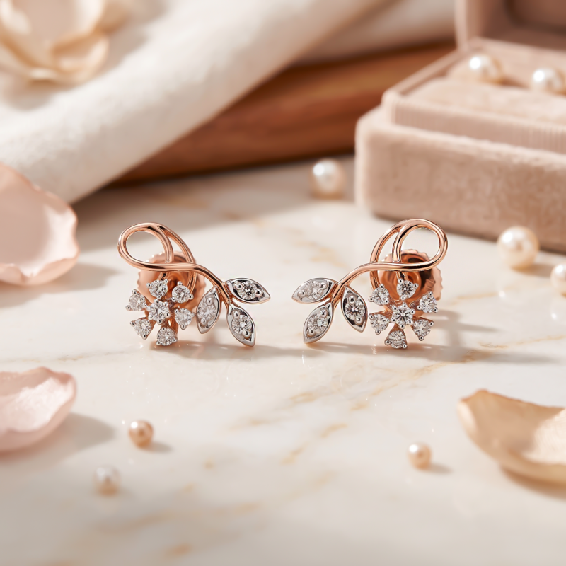 Alternative view of Certified Natural Diamond Floral Vine Pendant & Earrings Set in 14K Rose Gold