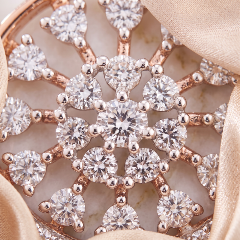Alternative view of Certified Natural Diamond Floral Wheel Pendant Set in Warm 14K Rose Gold