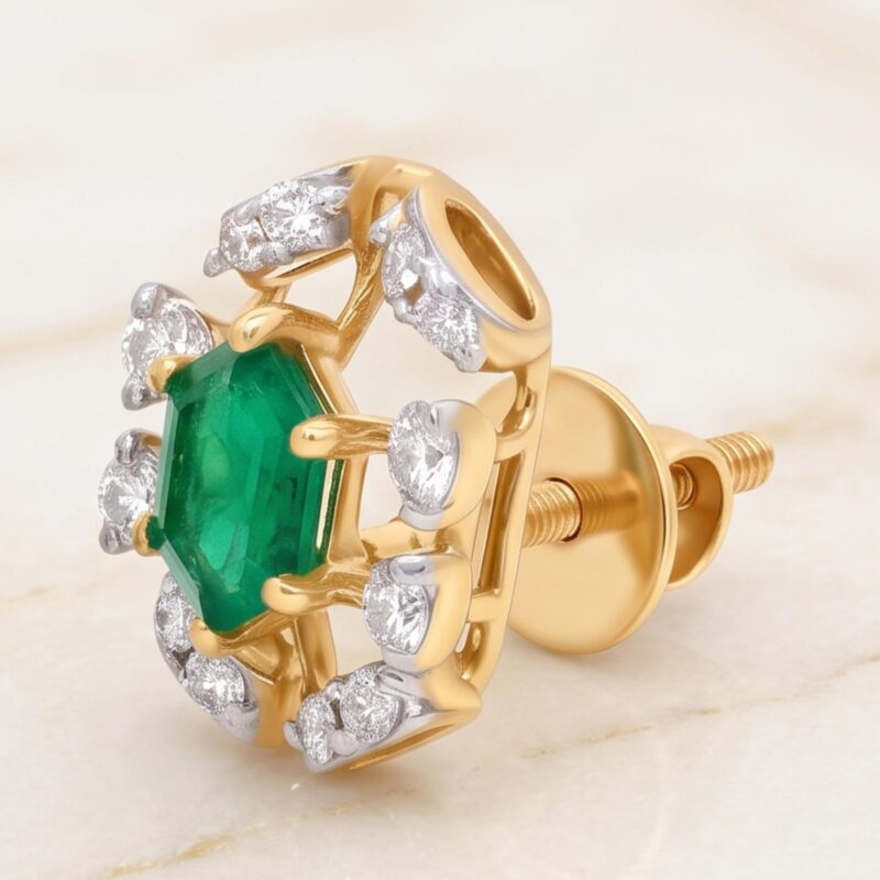 Alternative view of Elegant Natural Emerald with Natural Diamond Earrings Jewellery Set in 18K Gold Premium Fine Jewellery Collection by Bafleh Jewellery