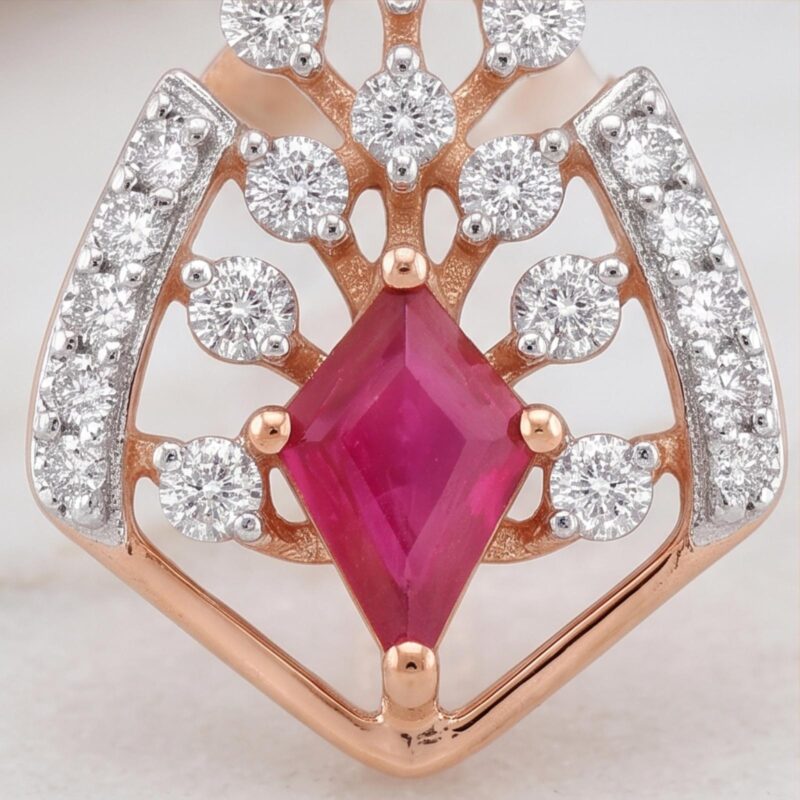 Alternative view of 18K Gold Natural Ruby Stone & Diamond Earrings Jewellery