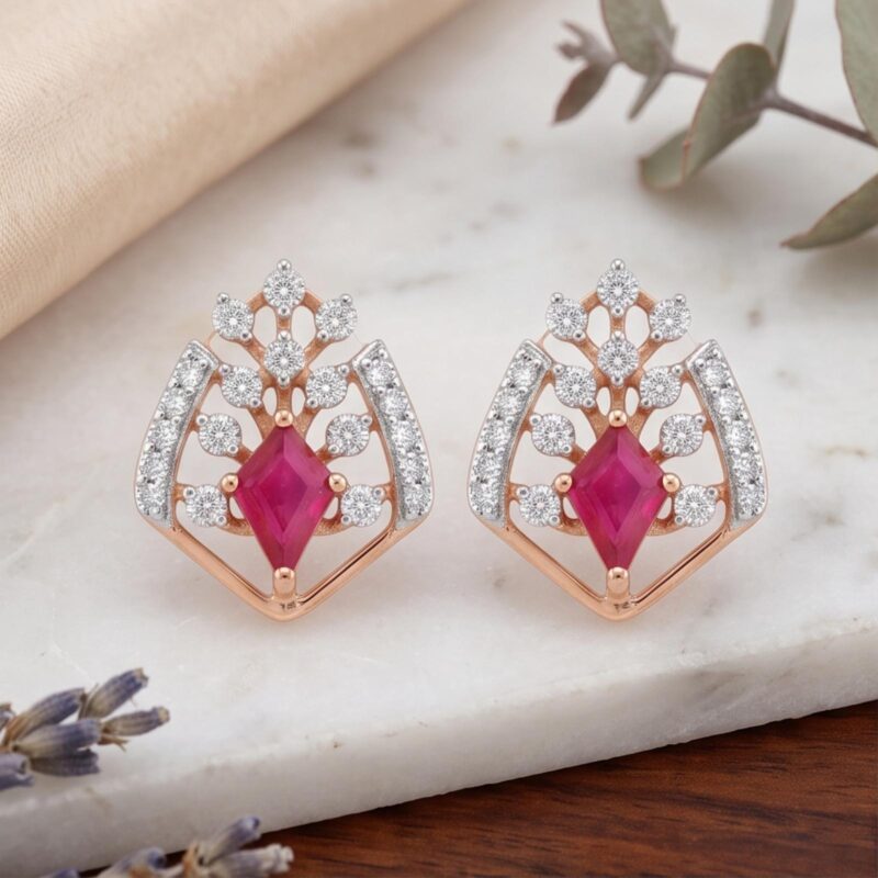18K Gold Natural Ruby Stone & Diamond Earrings Jewellery