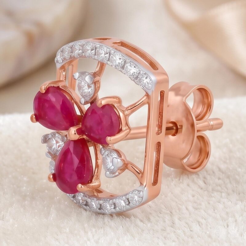 Alternative view of Ruby Diamond Earrings Available in Yellow, White & Rose Gold