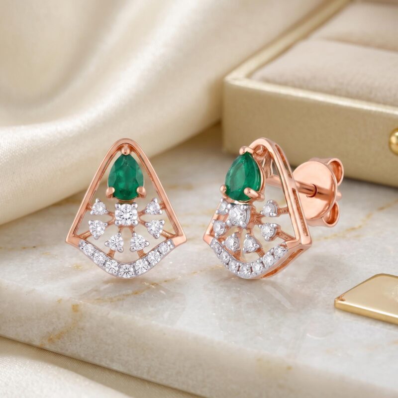 Luxury Natural Emerald and Natural Diamond Earrings Jewellery in 18K Gold Timeless Elegance and Sophisticated Craftsmanship by Bafleh Jewellery