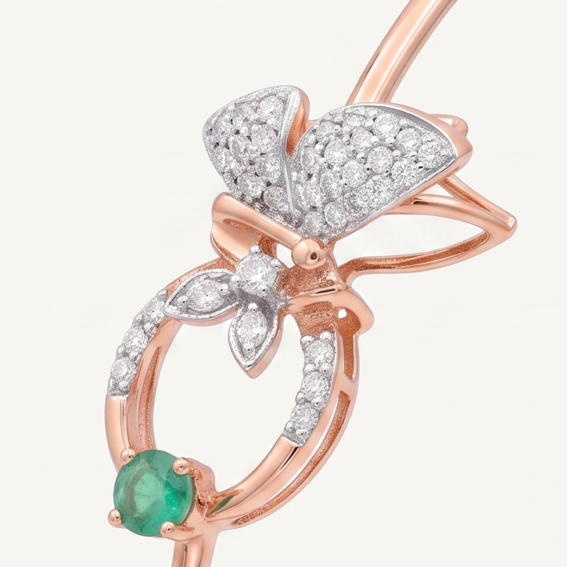Alternative view of Enchanted Butterfly Diamond & Emerald Bangle in Rose Gold 14kt