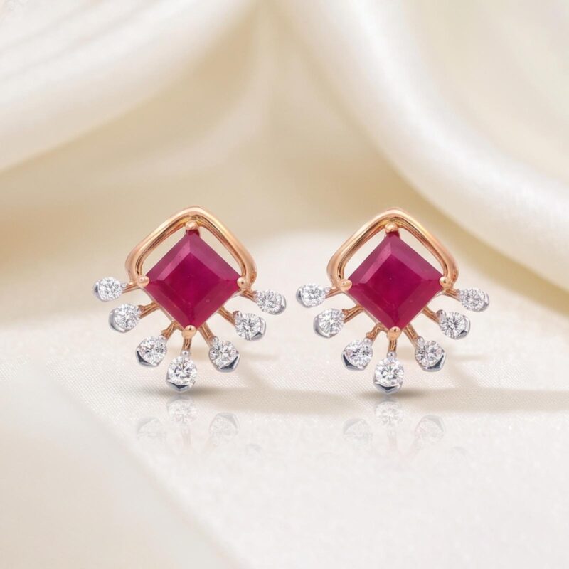 Luxury Natural Ruby Stone with Natural Diamond Earringss in 18K Gold Premium Ruby & Diamond Earrings Jewellery Collection by Bafleh Jewellery