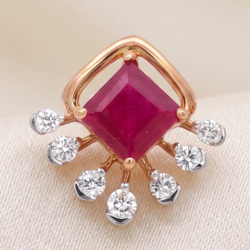 Alternative view of Luxury Natural Ruby Stone with Natural Diamond Earringss in 18K Gold Premium Ruby & Diamond Earrings Jewellery Collection by Bafleh Jewellery