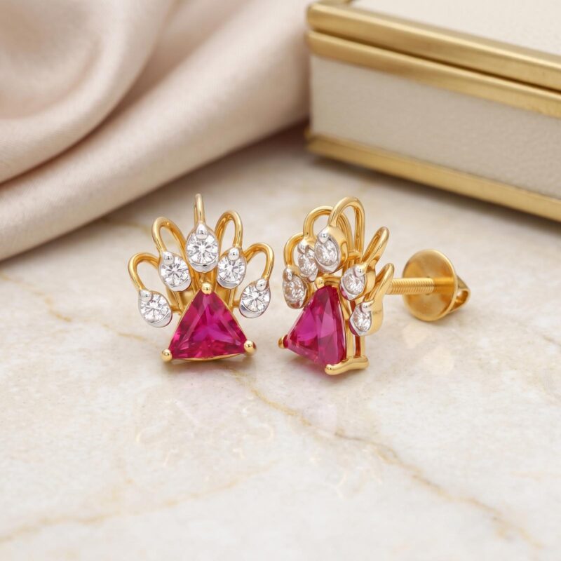 Natural Ruby & Diamond Earrings Jewellery in 18K Gold Elegant Luxury Ruby Stone Jewellery for Special Occasions | Bafleh Jewellery