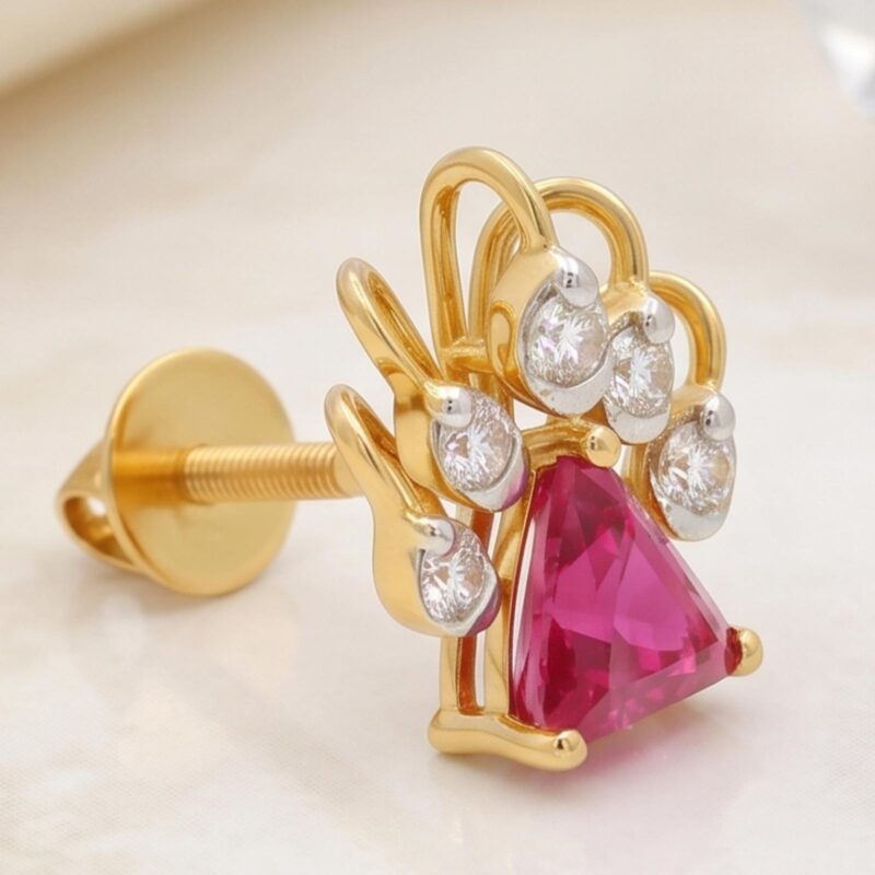 Alternative view of Natural Ruby & Diamond Earrings Jewellery in 18K Gold Elegant Luxury Ruby Stone Jewellery for Special Occasions | Bafleh Jewellery