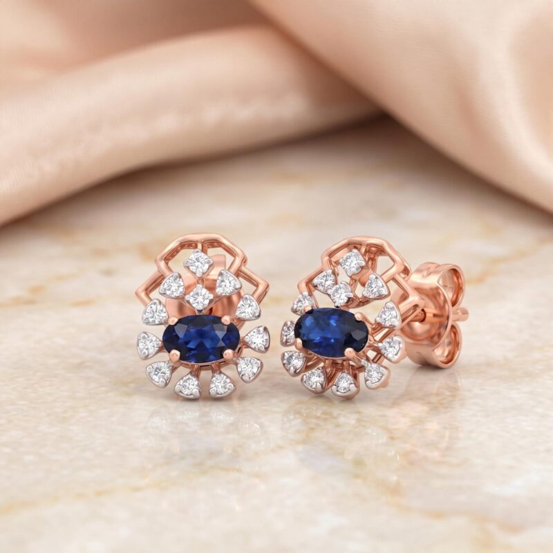 Natural Blue Sapphire with Brilliant Natural Diamond Earrings Crafted in 18K Gold Exquisite Luxury Fine Jewellery Designed with Timeless Elegance by Bafleh Jewellery