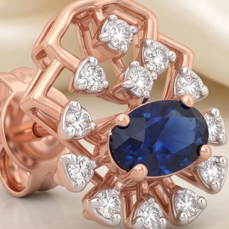 Alternative view of Natural Blue Sapphire with Brilliant Natural Diamond Earrings Crafted in 18K Gold Exquisite Luxury Fine Jewellery Designed with Timeless Elegance by Bafleh Jewellery