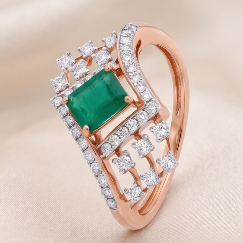 Luxury Natural Emerald & Diamond Ring 18K Gold