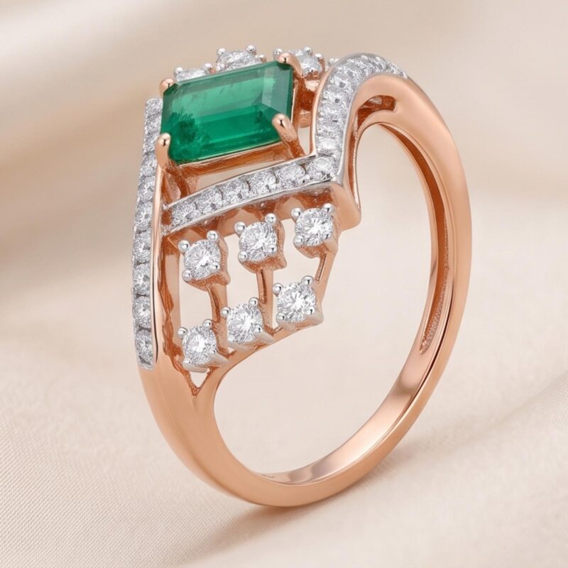 Alternative view of Luxury Natural Emerald & Diamond Ring 18K Gold