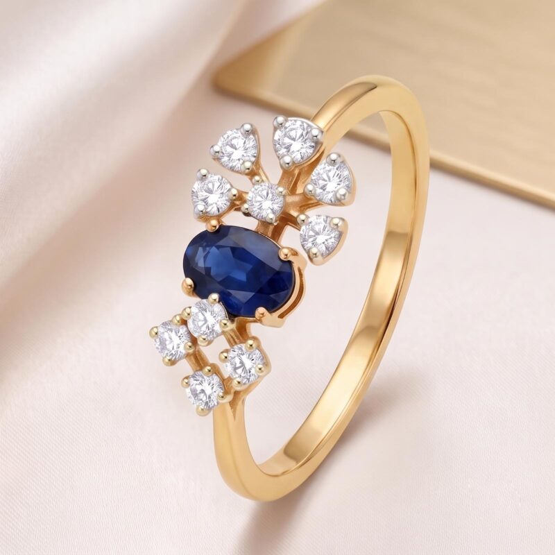 Sapphire Radiance A Timeless 18K Gold Diamond Ring by Bafleh Jewellery