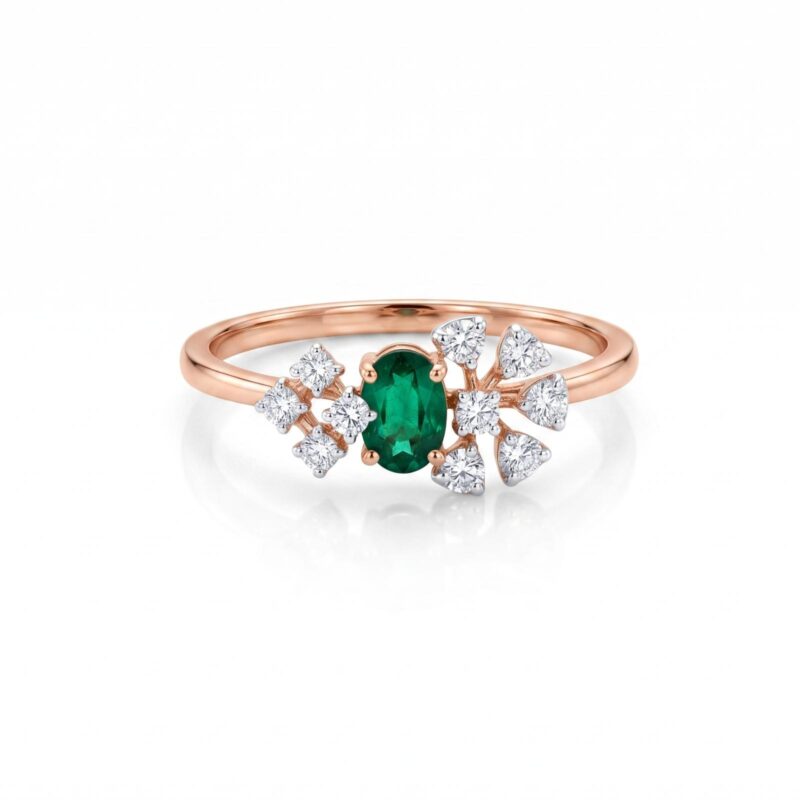 Elegant Natural Emerald Ring with Natural Diamonds in 18K Gold