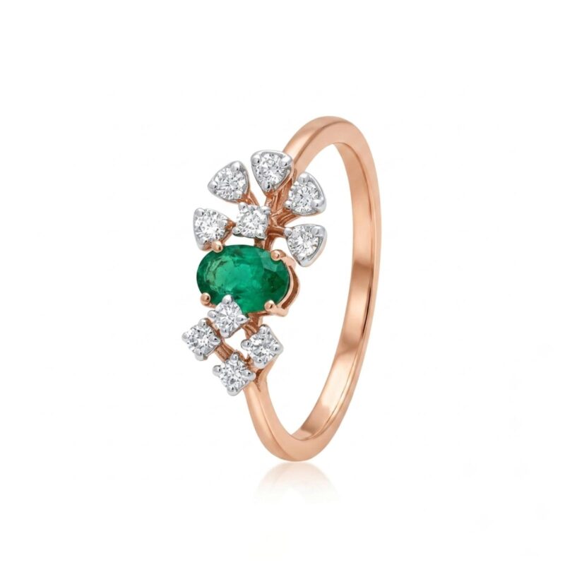 Alternative view of Elegant Natural Emerald Ring with Natural Diamonds in 18K Gold