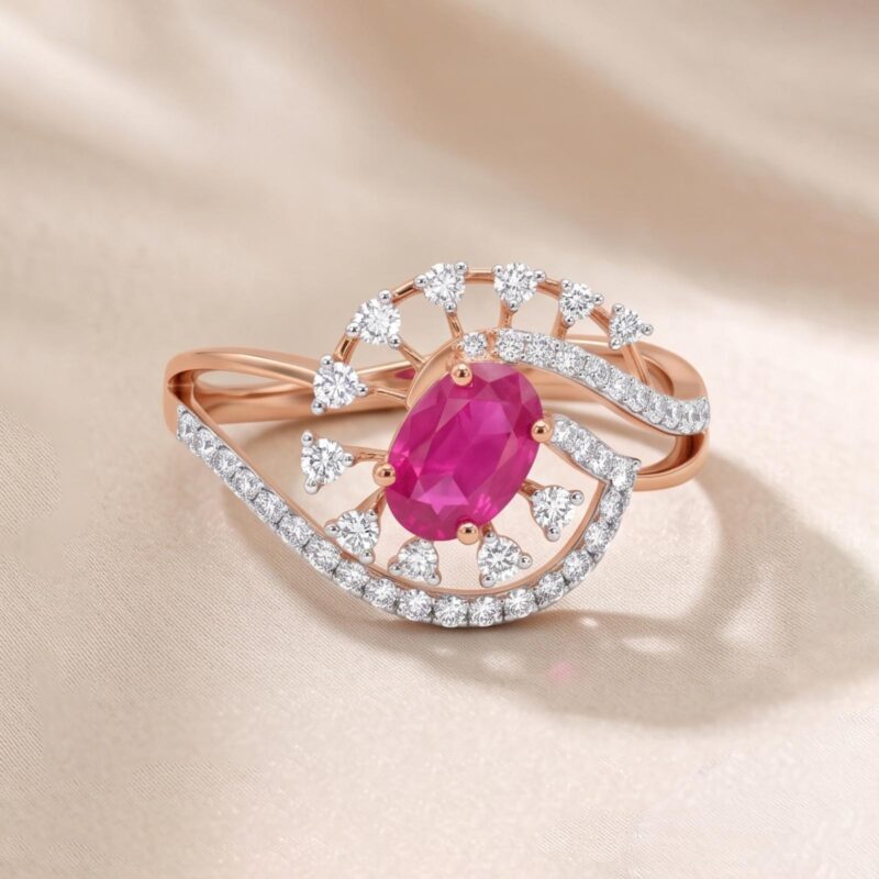 Natural Ruby and Diamond Luxury Ring in 18K Gold