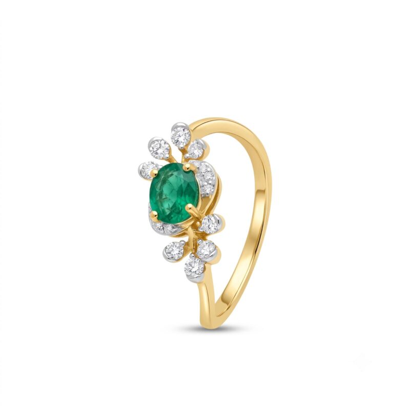 Natural Emerald & Diamond Ring in 18K Gold