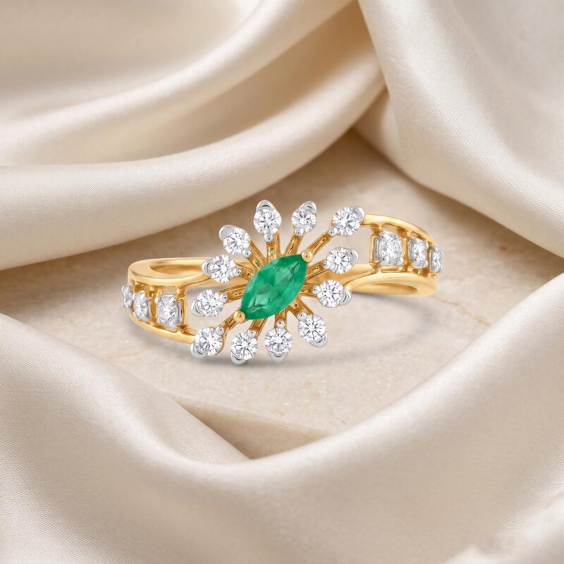 Alternative view of Bafleh Jewellery Signature Emerald Ring 18K  Gold with Natural Diamonds