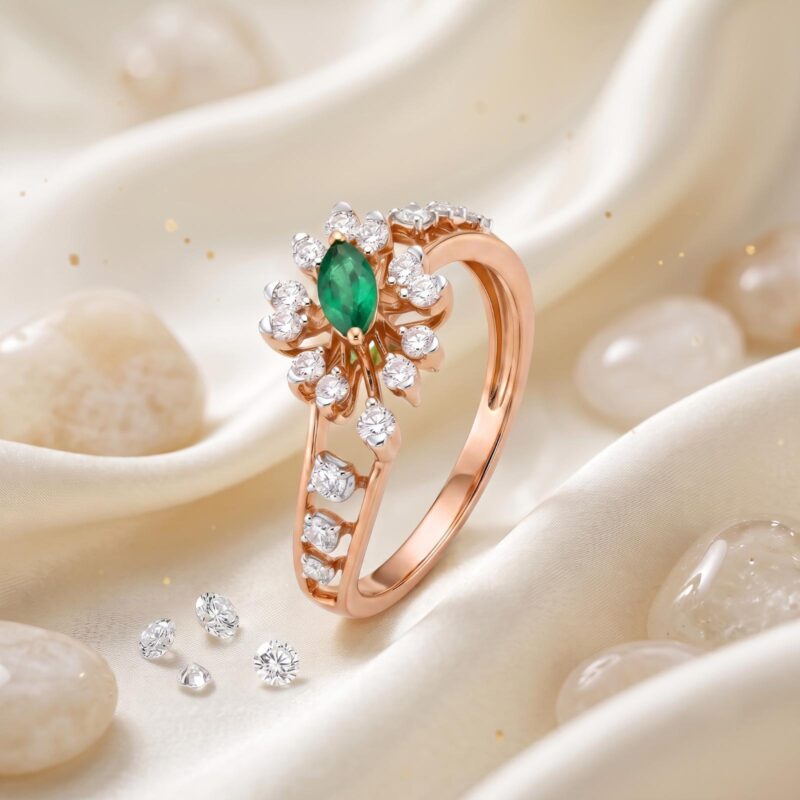 Bafleh Jewellery Signature Emerald Ring 18K  Gold with Natural Diamonds
