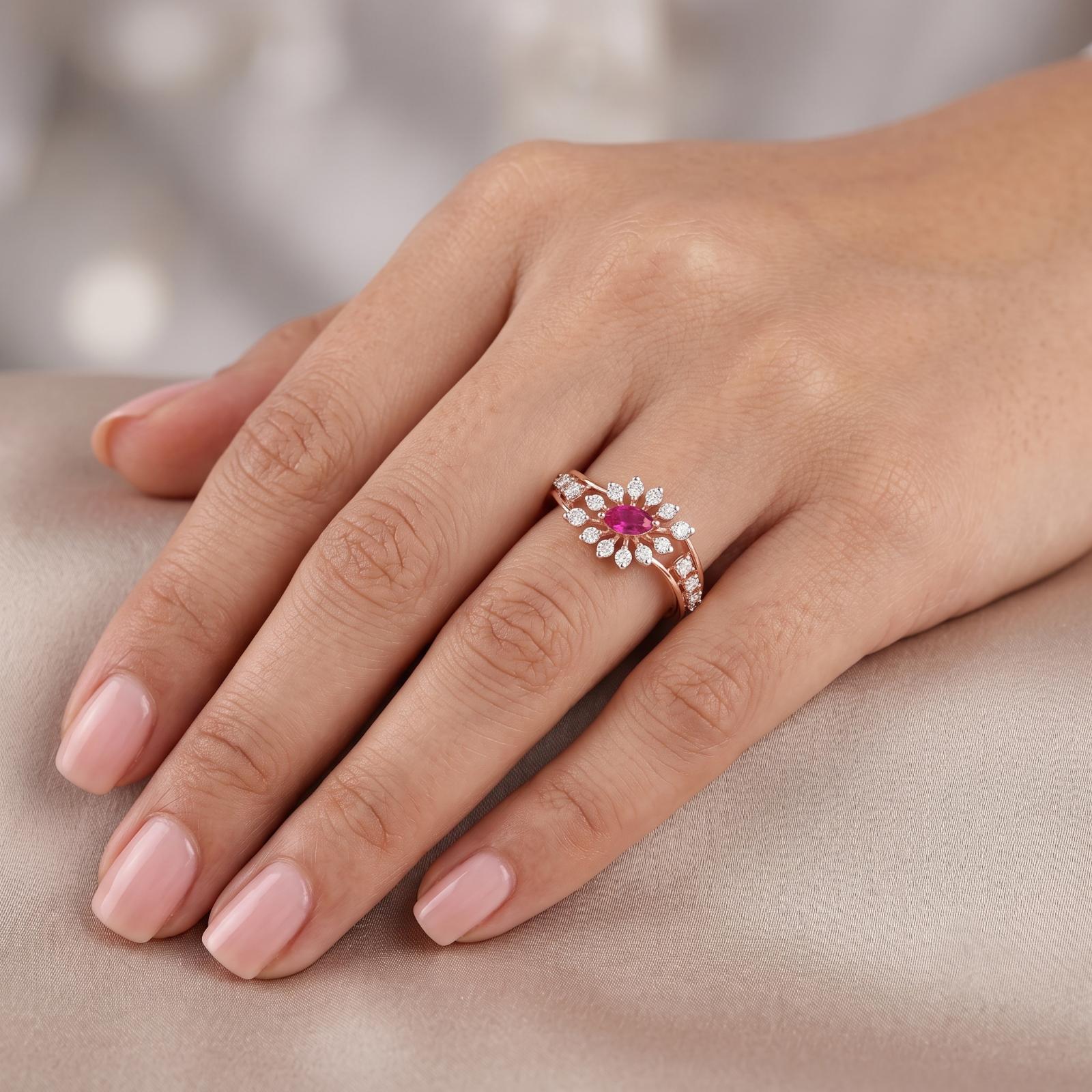 Classic Natural Ruby Diamond Ring with 18K Gold - Image 3