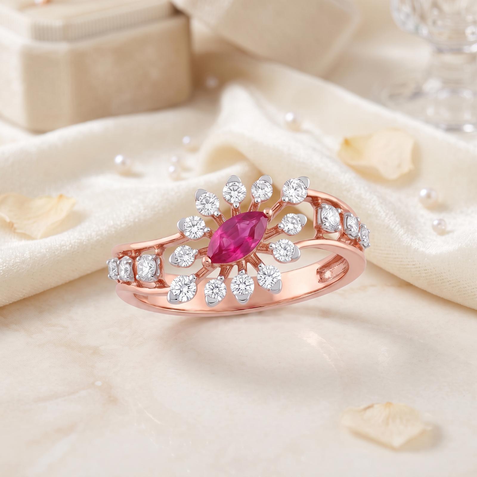 Classic Natural Ruby Diamond Ring with 18K Gold