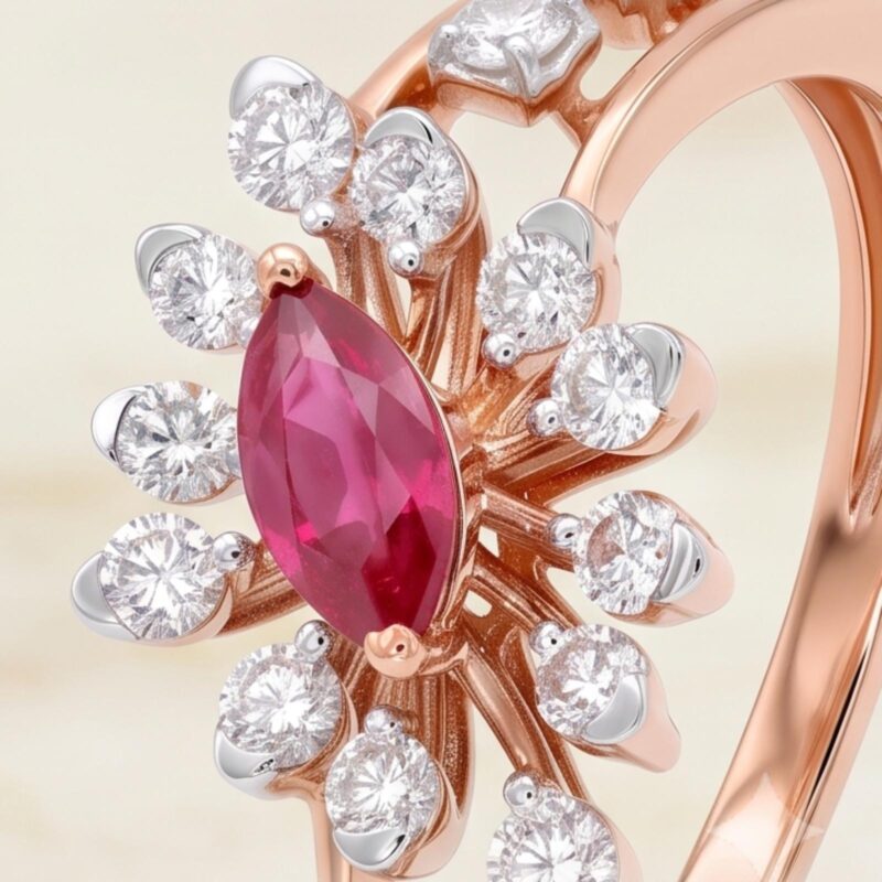 Alternative view of Classic Natural Ruby Diamond Ring with 18K Gold