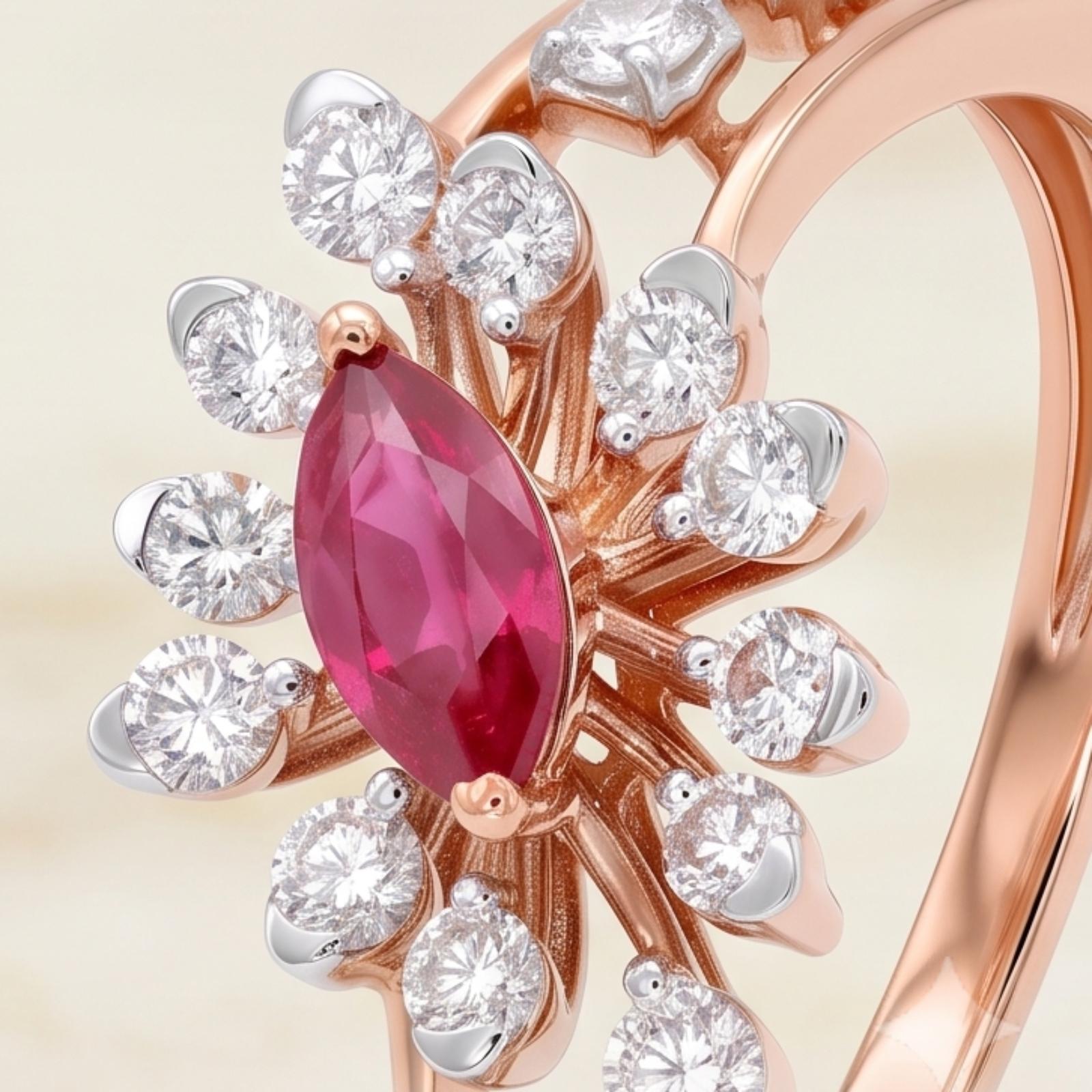 Classic Natural Ruby Diamond Ring with 18K Gold - Image 2