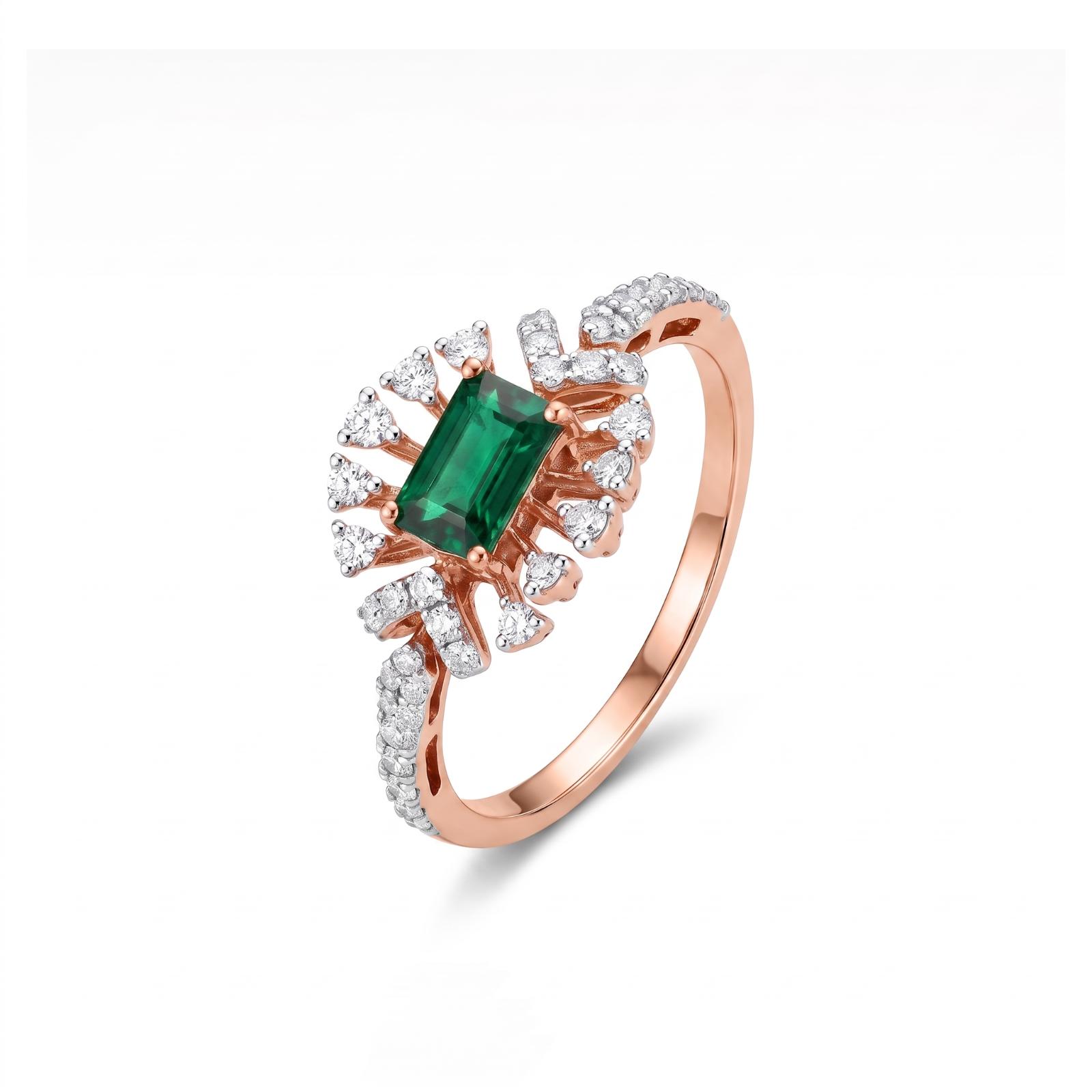 Elegant Emerald Radiance | Handcrafted 18K Gold Diamond Ring - Image 4