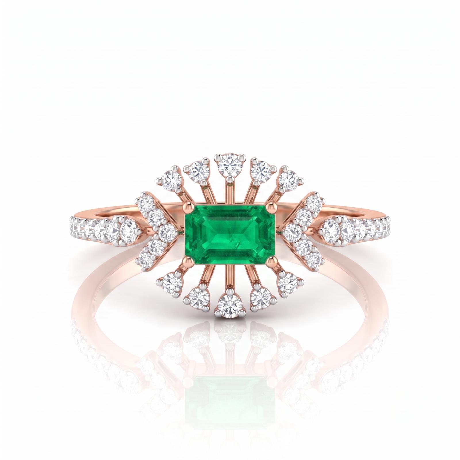 Elegant Emerald Radiance | Handcrafted 18K Gold Diamond Ring - Image 2