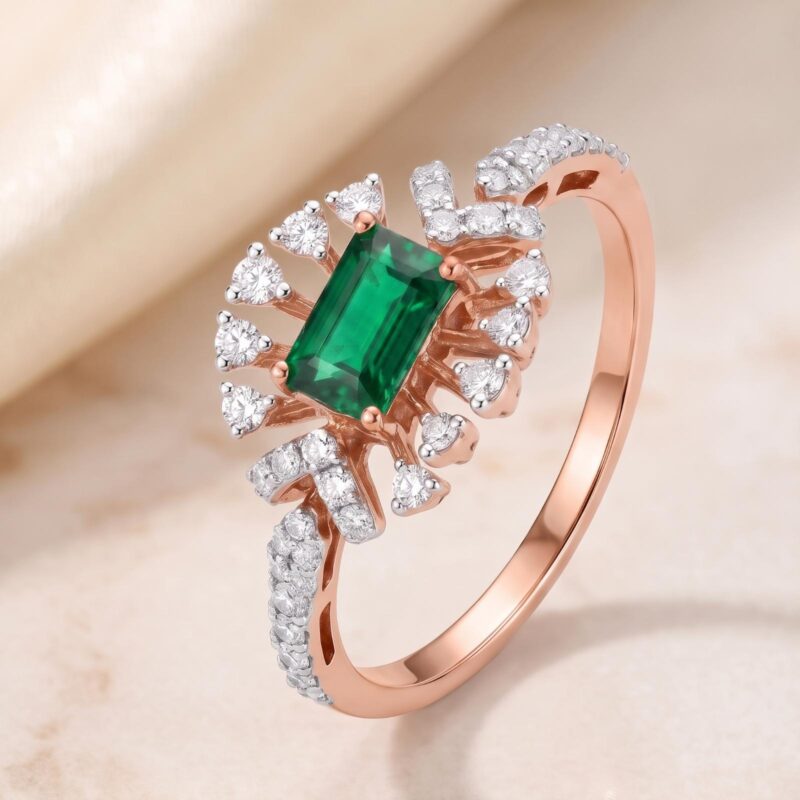 Elegant Emerald Radiance | Handcrafted 18K  Gold Diamond Ring
