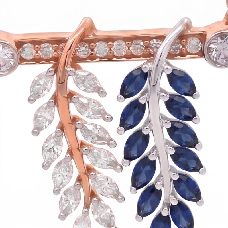 Alternative view of Elegant Leaves Shape Necklace with Blue Sapphire & Natural Diamonds in 18K White Gold | Bafleh Jewellery